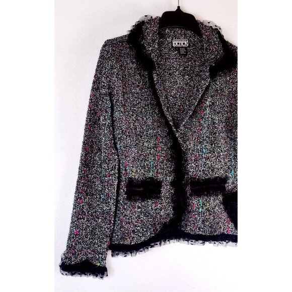 Vtg 80s/90s Sweater Cardigan Sz L BEREK by Takako Sakon Woven Multi Color Lace - Picture 14 of 16